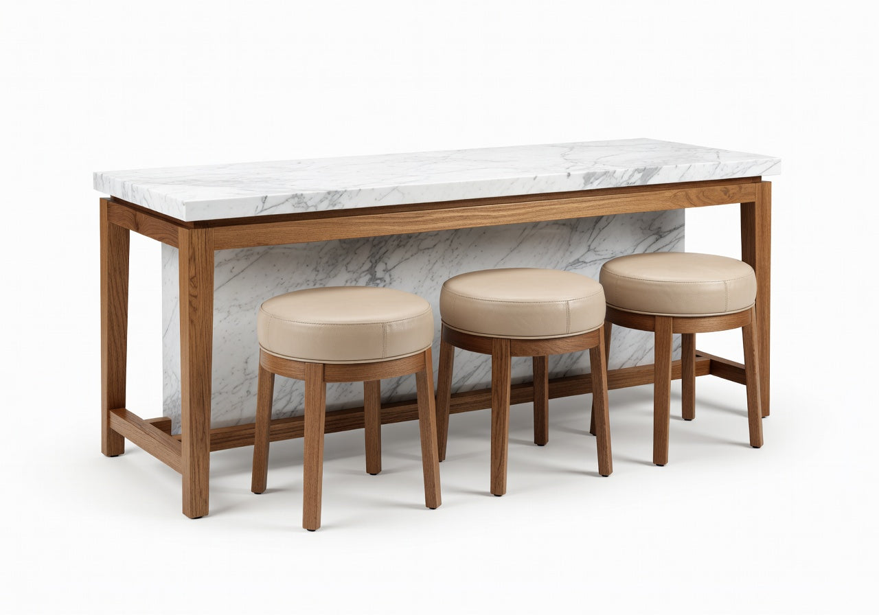 Virelle Marble Counter Height Dining Table and 4 Bar Stool