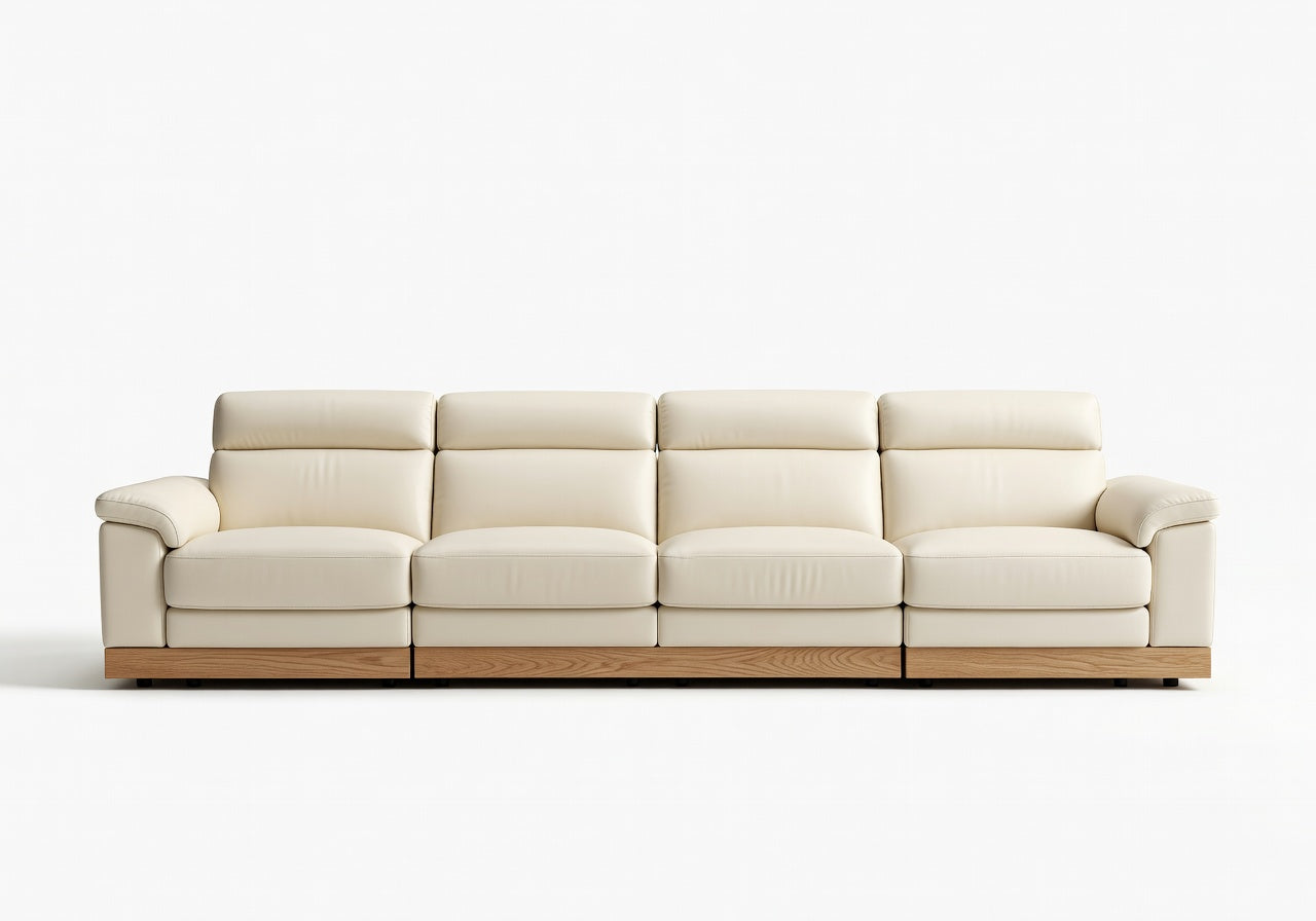 Tamsin Reclining Leather Modular Oak Base Recline Sectional